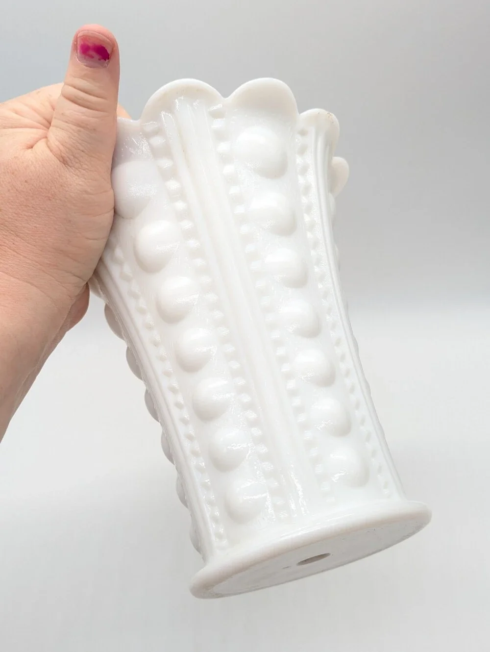Vintage White Zipper & Button Milk Glass Vase